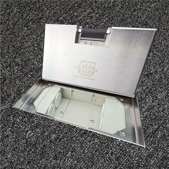Floor Outlet Box 4 x 10amp Auto Swiched Outlets - Stainless Steel Ressessed (19mm) Lid 245 Series (Shallow)