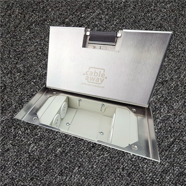 Floor Outlet Box 4 x 10amp Auto Swiched Outlets - Stainless Steel Ressessed (19mm) Lid 245 Series (Shallow)