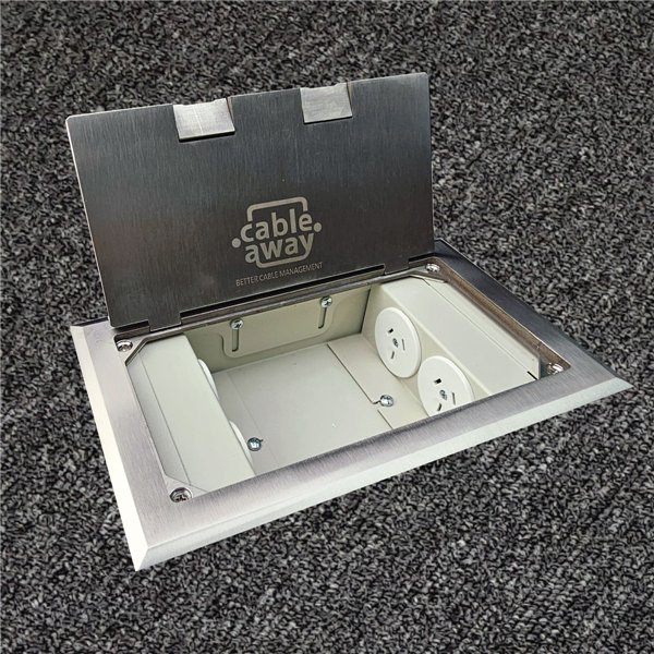 Floor Outlet Box 4 x 10amp Auto Swiched Outlets - Stainless Steel Flush Lid 245 Series (Shallow)