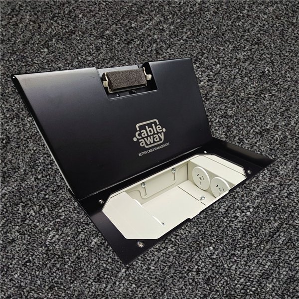 Floor Outlet Box 4 x 10amp Auto Swiched Outlets - Stainless Steel Black Ressessed (19mm) Lid 245 Series (Shallow)