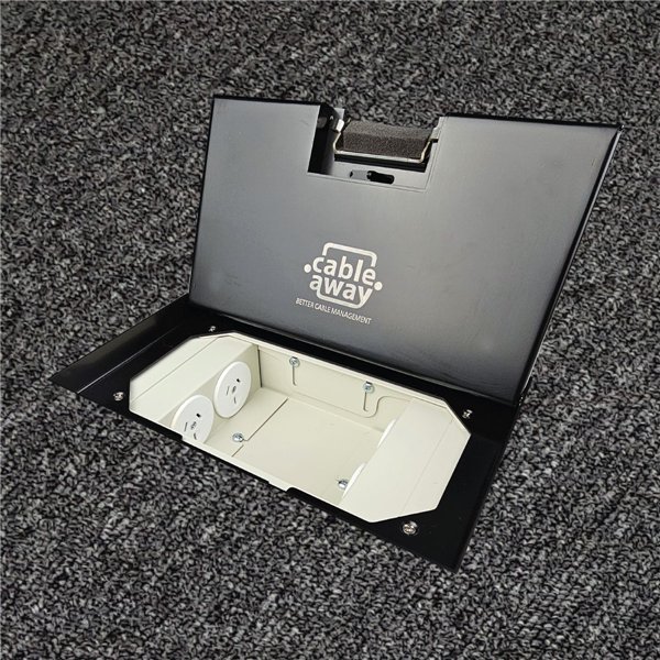 Floor Outlet Box 4 x 10amp Auto Swiched Outlets - Stainless Steel Black Ressessed (19mm) Lid 245 Series (Shallow)