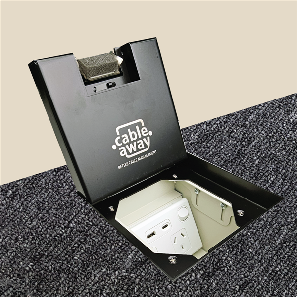 Floor Outlet Box 1 Standard GPO  USB Charge (1 x USB-A and 1 x USB-C) Stainless Steel Black Flush 145 Series