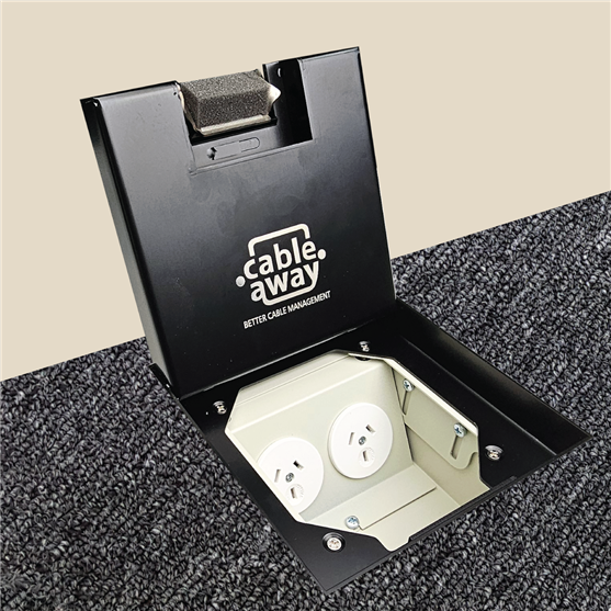 Floor Outlet Box 2 x Power 3 x Data  Stainless Steel Black 19mm Ressessed Lid 145 Series