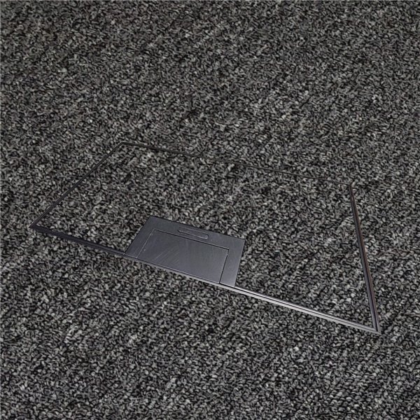 Floor Outlet Box 4 x 10amp Auto Swiched Outlets - Stainless Steel Black Ressessed (19mm) Lid 245 Series (Shallow)