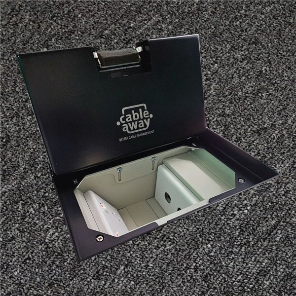 Floor Outlet Box 2 x Standard Outlets- Stainless Steel Black Ressessed (19mm) Lid 245 Series (Shallow)