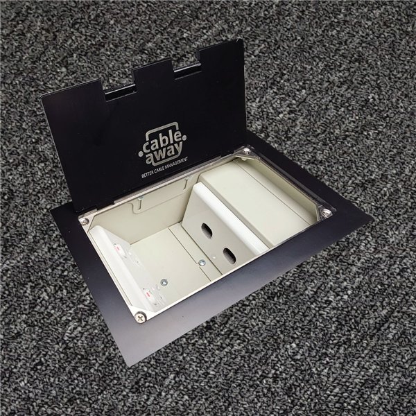 Floor Outlet Box 2 x Standard Outlets- Stainless Steel Black Flush Lid 245 Series (Shallow)