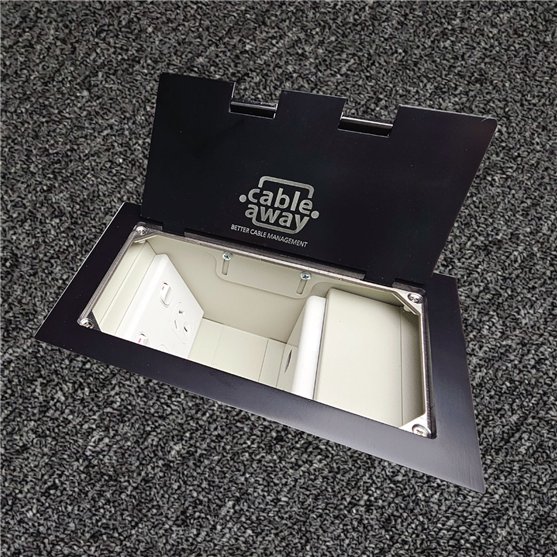 Floor Outlet Box 2 x Standard Outlets- Stainless Steel Black Flush Lid 245 Series (Shallow)