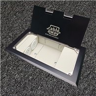 Floor Outlet Box 2 x 10amp Auto Swiched Outlets 3 x Data - Stainless Steel Black Flush Lid 245 Series (Shallow)