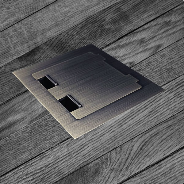 Square Edge - Floor Outlet Box Antique Copper power & usb