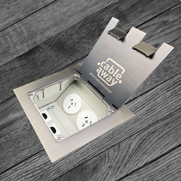 Floor Box with Square Edge Antique Copper Flush Lid, 2 x Power, 3 x Data