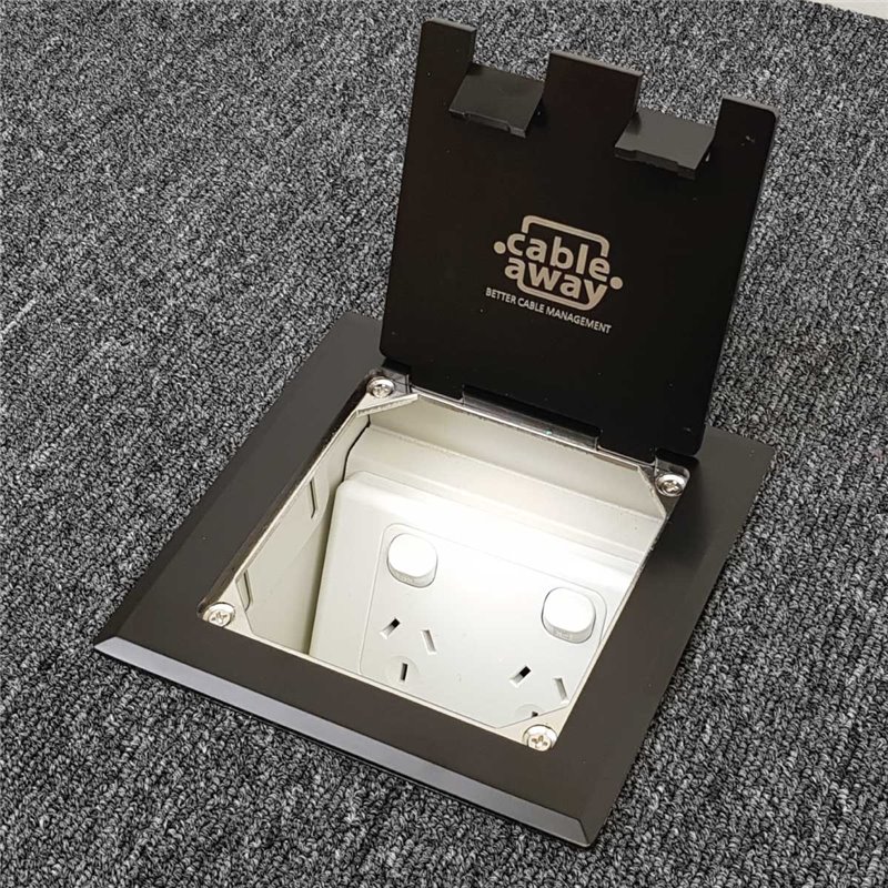 Floor Outlet Box 1 Standard GPO Stainless Steel Black Flush 145 Series