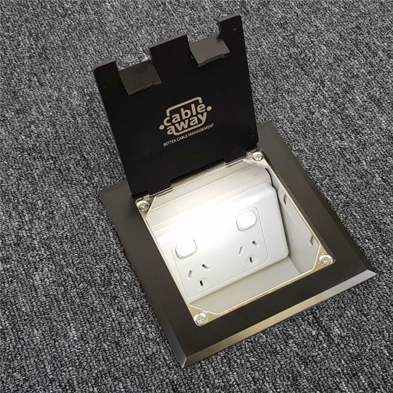 Floor Outlet Box 1 Standard GPO Stainless Steel Black Flush 145 Series