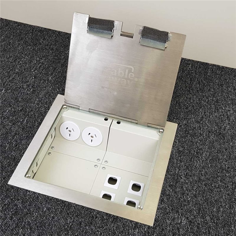2 Power 4 Data Stainless Steel Square Edge Flush Floor Outlet Box