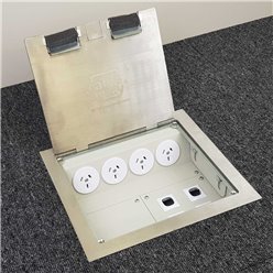 2 Power Stainless Steel Square Edge Flush Floor Outlet Box
