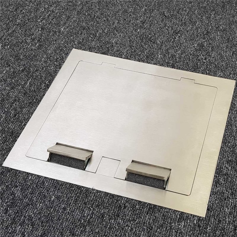 4 Power 4 Data Stainless Steel Square Edge Flush Floor Outlet Box