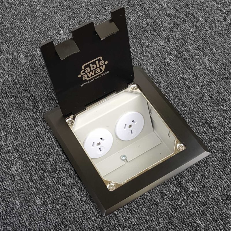 Shallow Floor Outlet Box 2 Power Stainless Steel Black Flush 145 Series