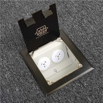 Shallow Floor Outlet Box 2 Power Stainless Steel Black Flush 145 Series