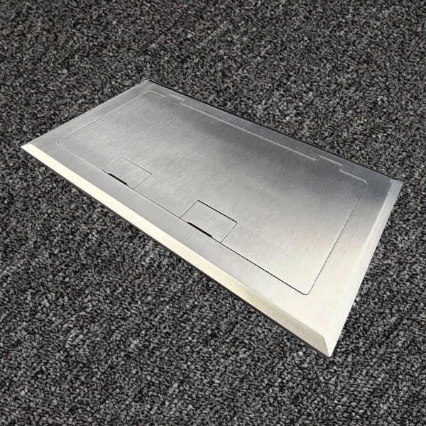 Floor Outlet Box 4 x 10amp Auto Swiched Outlets - Stainless Steel Flush Lid 245 Series (Shallow)